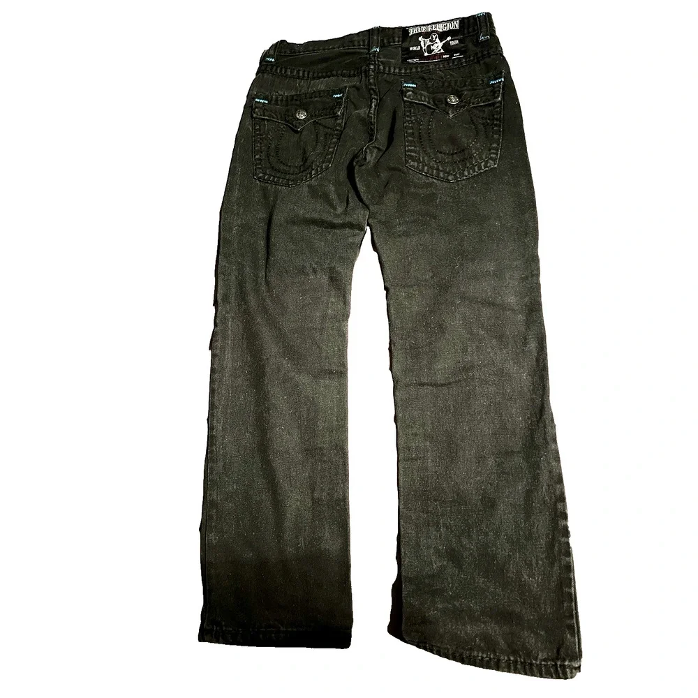 VINTAGE True Religion Black jeans 34x32 with Blue stitch (0037)